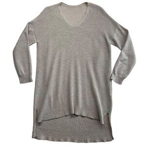 Eileen Fisher 100% Wool Tunic V-Neck Rib Knit Sweater Size M? Ecru Lightweight